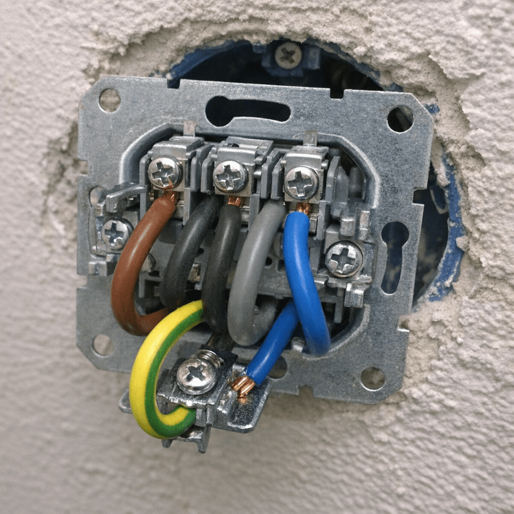 Sauber verdrahteter Drehstromanschluss in einer modernisierten Küche